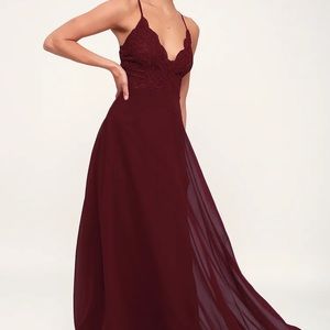 Burgundy Lace Maxi Dress - image 1